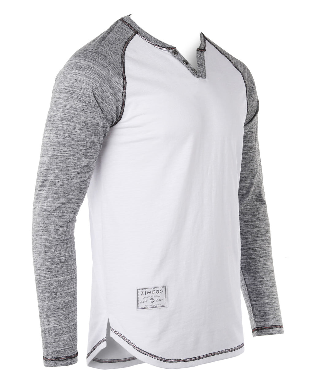 ZIMEGO Long Sleeve Contrast Raglan Henley V-Neck T-Shirts