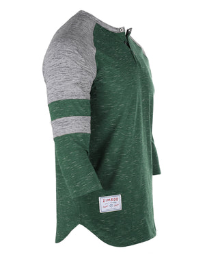 ZIMEGO Men's 3/4 Sleeve GREEN Baseball Football College Raglan Henley Athletic T-shirt