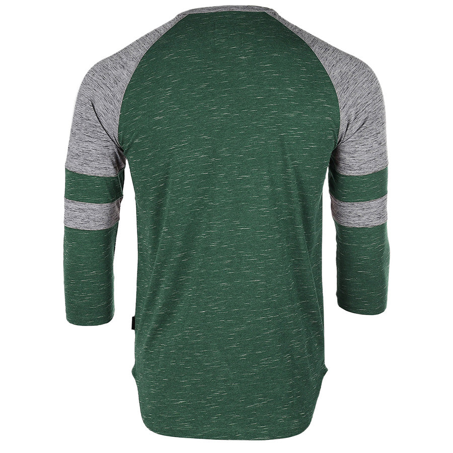 ZIMEGO Men s 3 4 Sleeve GREEN Baseball Football College Raglan Henley Athletic T shirt