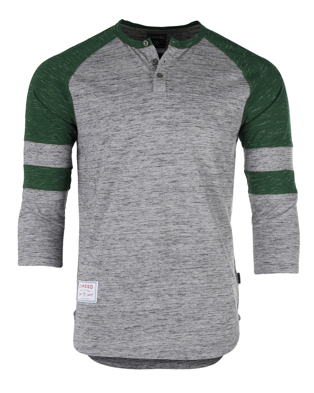 ZIMEGO Men's 3/4 Sleeve GREEN Baseball Football College Raglan Henley Athletic T-shirt