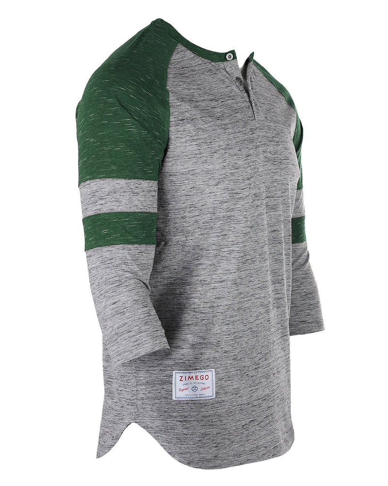 ZIMEGO Men's 3/4 Sleeve GREEN Baseball Football College Raglan Henley Athletic T-shirt