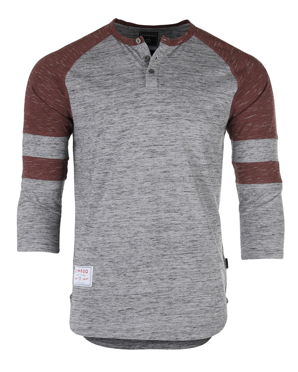 ZIMEGO Men's 3/4 Sleeve MAROON Baseball Football College Raglan Henley Athletic T-shirt