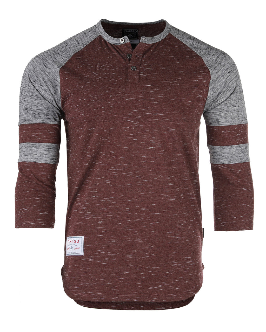 ZIMEGO Men's 3/4 Sleeve MAROON Baseball Football College Raglan Henley Athletic T-shirt