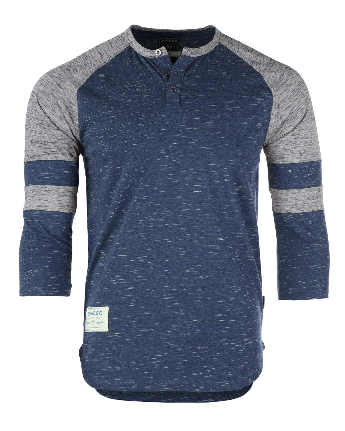 ZIMEGO Men's 3/4 Sleeve NAVY Baseball Football College Raglan Henley A