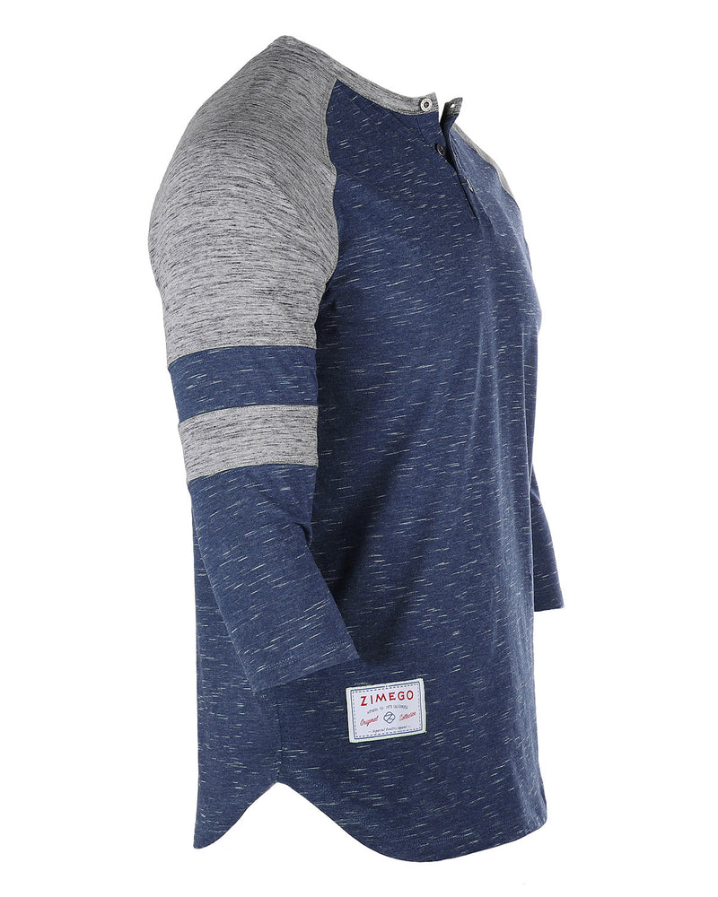 ZIMEGO Men's 3/4 Sleeve NAVY Baseball Football College Raglan Henley Athletic T-shirt