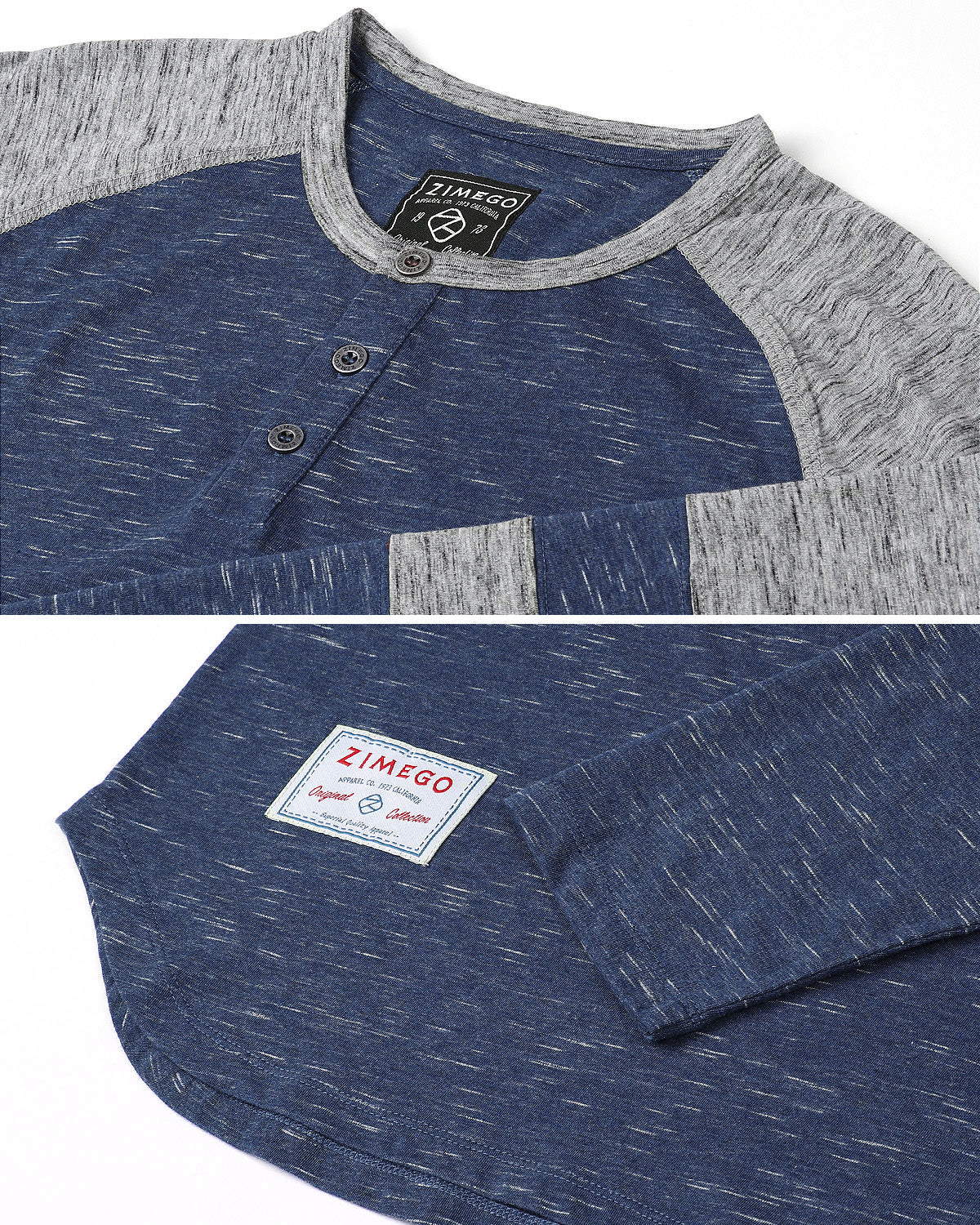ZIMEGO Men's 3/4 Sleeve NAVY Baseball Football College Raglan Henley A