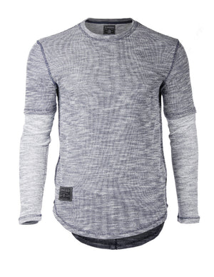 Zimego Men's Casual Knitted Contrast Layered Long Sleeve Round Bottom T-Shirts
