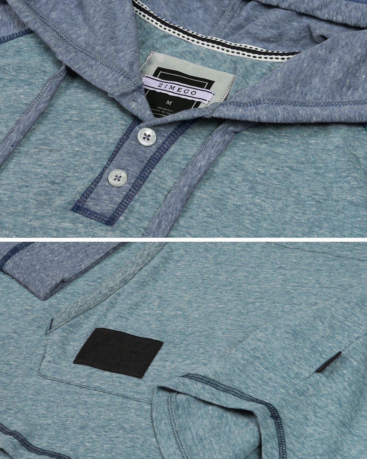 ZIMEGO Men's Long Sleeve Henley Raglan Hoodie with Kangaroo