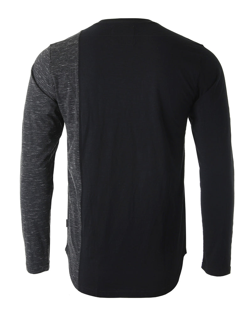 ZIMEGO Men's Fashion Color Block Long Sleeve Curved Hemline Athletic Hiphop Shirt