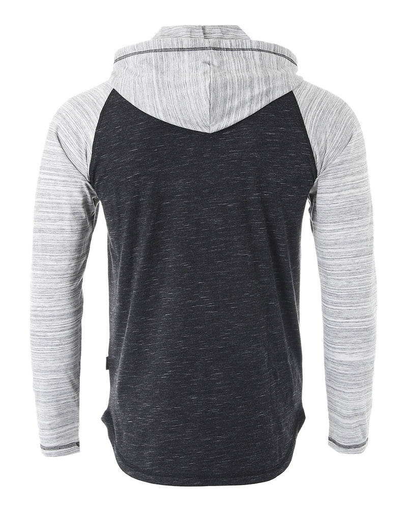 ZIMEGO Long Sleeve Raglan Henley Round Bottom Hood T-Shirts - BLACK / GREY