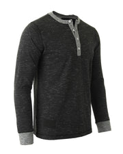 Casual Long Sleeve Henley Basic Lounge Shirts (Black/Grey) Pack of 2