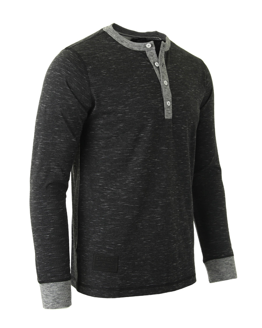 Casual Long Sleeve Henley Basic Lounge Shirts (Black/Grey) Pack of 2