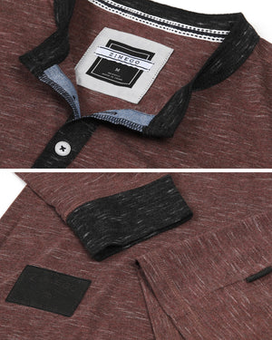 ZIMEGO Men's Long Sleeve Contrast Button Placket Neck Cuffs Casual Henley Shirts