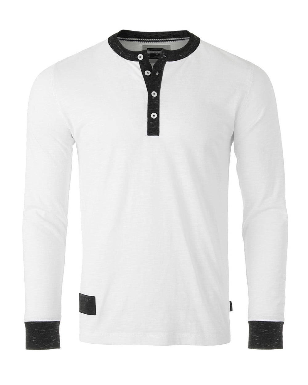 Men's Long Sleeve Jersey Henley Top in Black