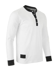 Casual Long Sleeve Henley Basic Lounge Shirts (White/Maroon) Pack of 2