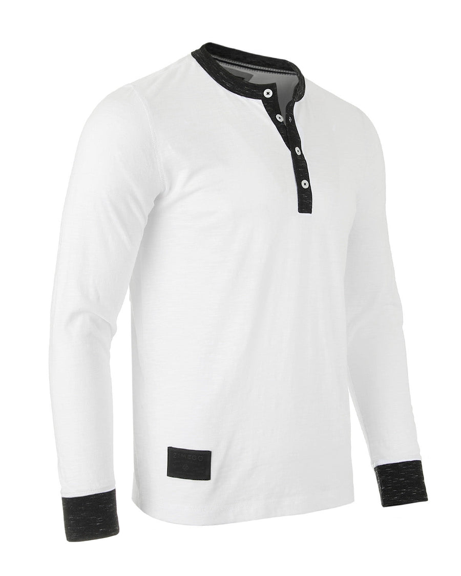 Casual Long Sleeve Henley Basic Lounge Shirts (White/Maroon) Pack of 2
