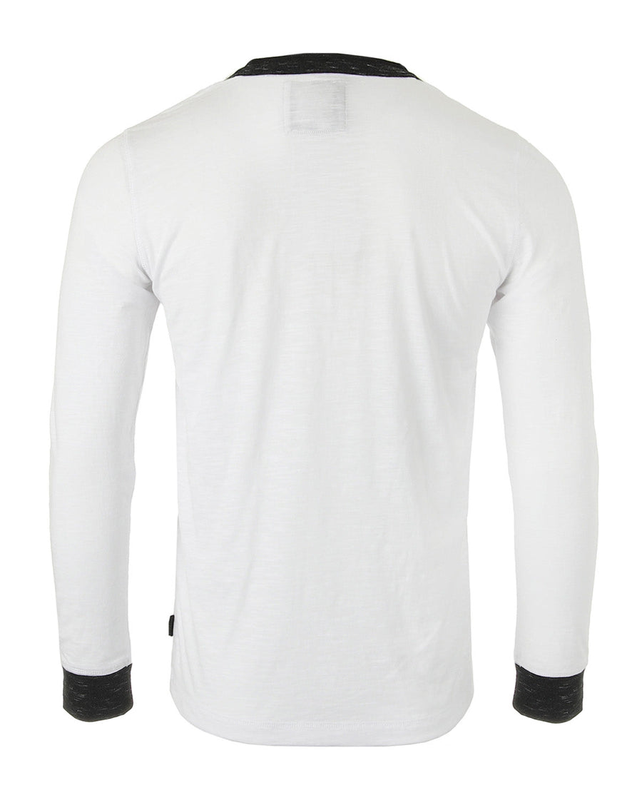 Casual Long Sleeve Henley Basic Lounge Shirts (White/Maroon) Pack of 2