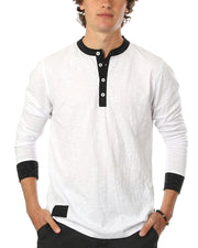 Long Sleeve Casual Henley Shirts With Contrast Neck and Cuffs Set of 2