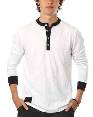 ZIMEGO Men's Long Sleeve Contrast Button Placket Neck Cuffs Casual Henley Shirts