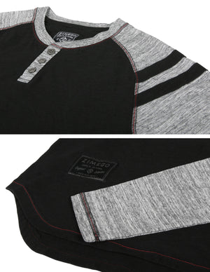 ZIMEGO Men’s Long Sleeve Athletic Stripes Arm Contrast Raglan Henley - ZGLS555 - DREAM SUPPLY by ZIMEGO