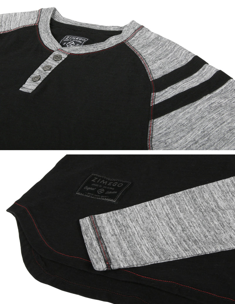 ZIMEGO Men’s Long Sleeve Athletic Stripes Arm Contrast Raglan Henley - ZGLS555 - DREAM SUPPLY by ZIMEGO
