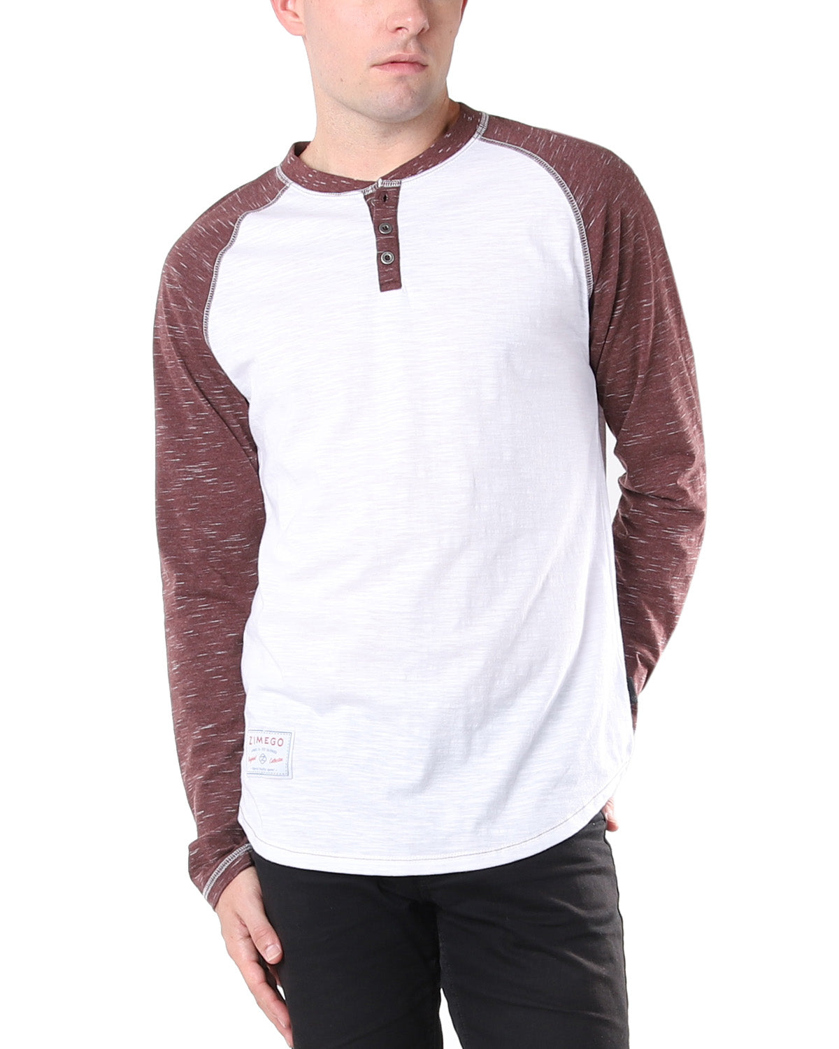 ZIMEGO Men's Athletic Fit Contrast Henley Shirt - 3/4 Or Long Sleeve, Colorblock Gray