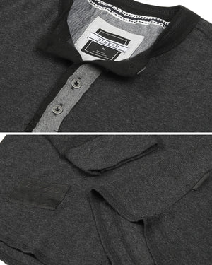 ZIMEGO Men's Vintage Burnout Garment Wash Long Sleeve Lightweight Thermal Henley