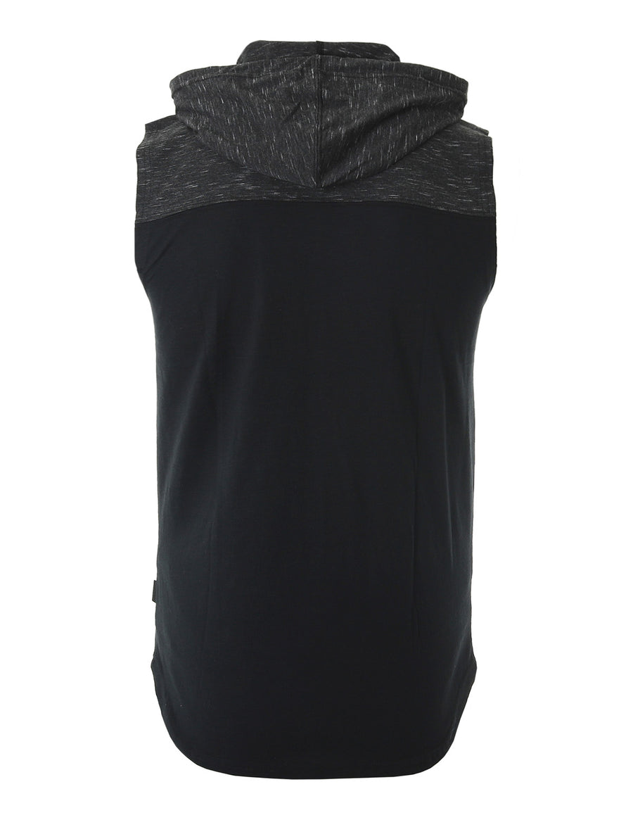 ZIMEGO Jersey sin mangas con bloque de color para hombre, bolsillo canguro, camiseta sin mangas con capucha - 051
