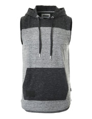 ZIMEGO Jersey sin mangas con bloque de color para hombre, bolsillo canguro, camiseta sin mangas con capucha - 051