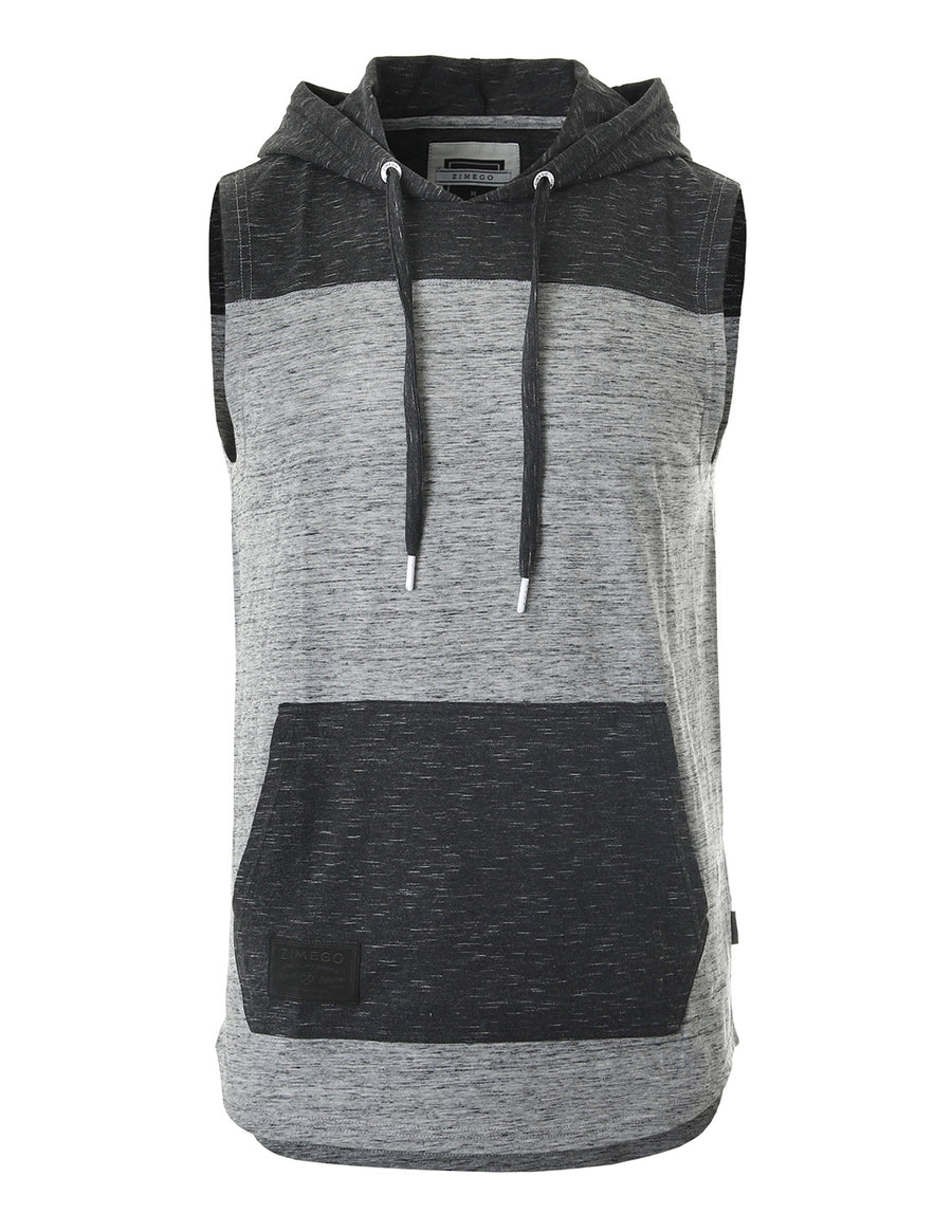 ZIMEGO Jersey sin mangas con bloque de color para hombre, bolsillo canguro, camiseta sin mangas con capucha - 051