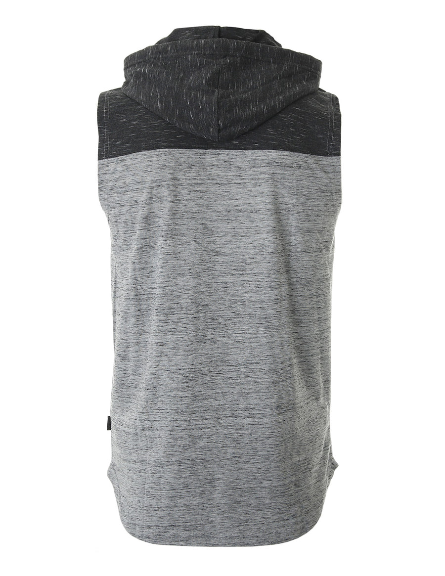 ZIMEGO Jersey sin mangas con bloque de color para hombre, bolsillo canguro, camiseta sin mangas con capucha - 051