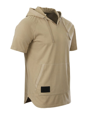 ZIMEGO Pigment Dyed Hooded Shirt Short Sleeve  V Neck Raglan Henley Style Hoodie