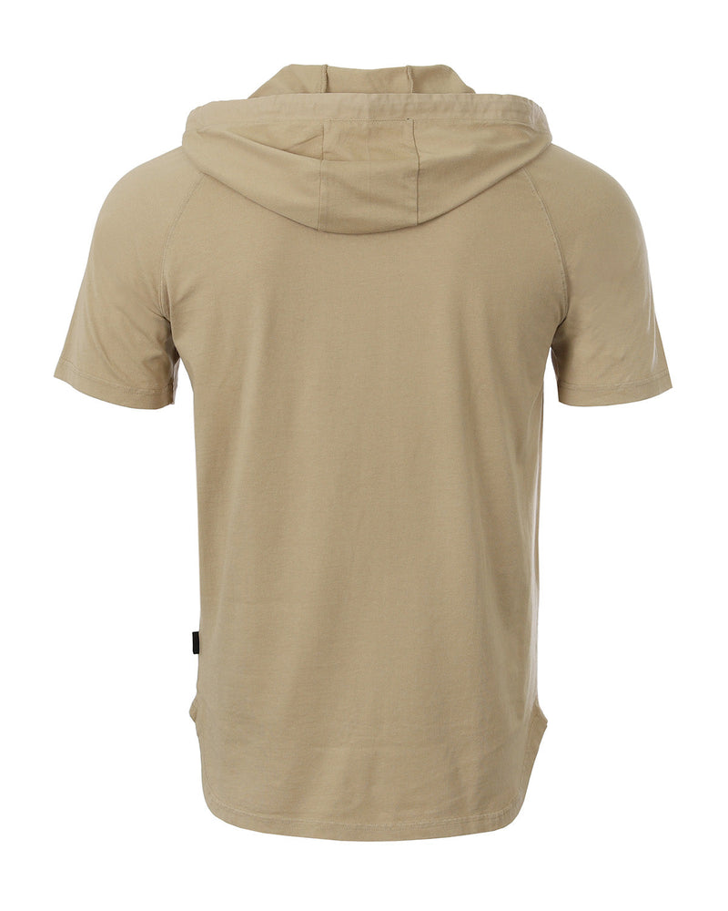 ZIMEGO Pigment Dyed Hooded Shirt Short Sleeve  V Neck Raglan Henley Style Hoodie