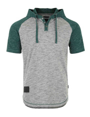 ZIMEGO Men's Short Sleeve Raglan Henley Hoodie Round Bottom Semi Longline T-Shirt