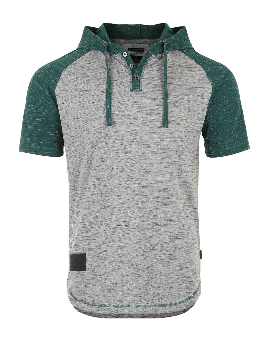 ZIMEGO Men's Short Sleeve Raglan Henley Hoodie Round Bottom Semi Longline T-Shirt