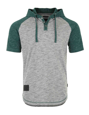 ZIMEGO Men's Short Sleeve Raglan Henley Hoodie Round Bottom Semi Longline T-Shirt