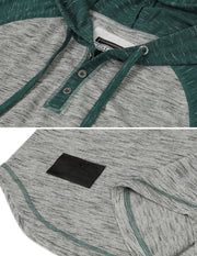 ZIMEGO Men's Short Sleeve Raglan Henley Hoodie Round Bottom Semi Longline T-Shirt
