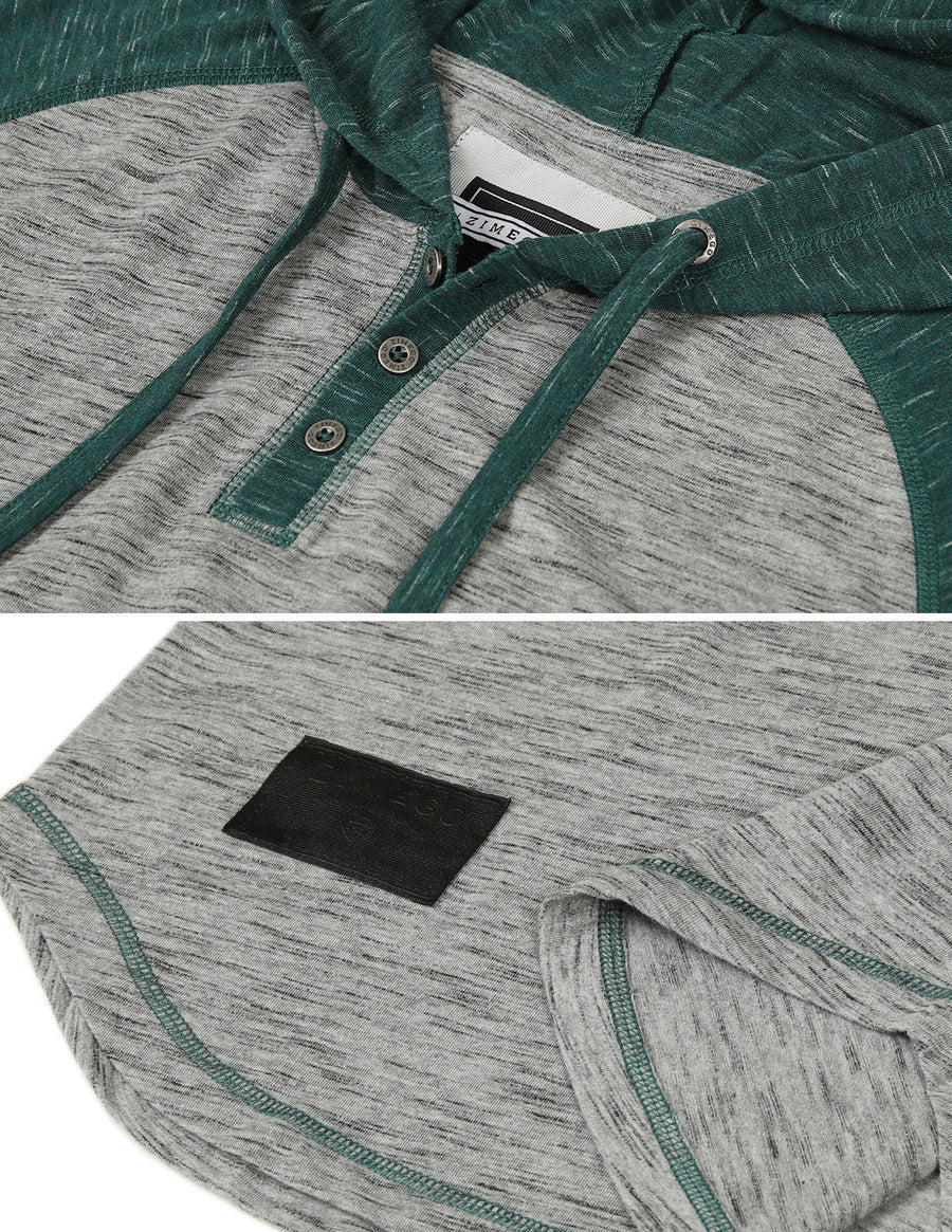 ZIMEGO Men's Short Sleeve Raglan Henley Hoodie Round Bottom Semi Longline T-Shirt