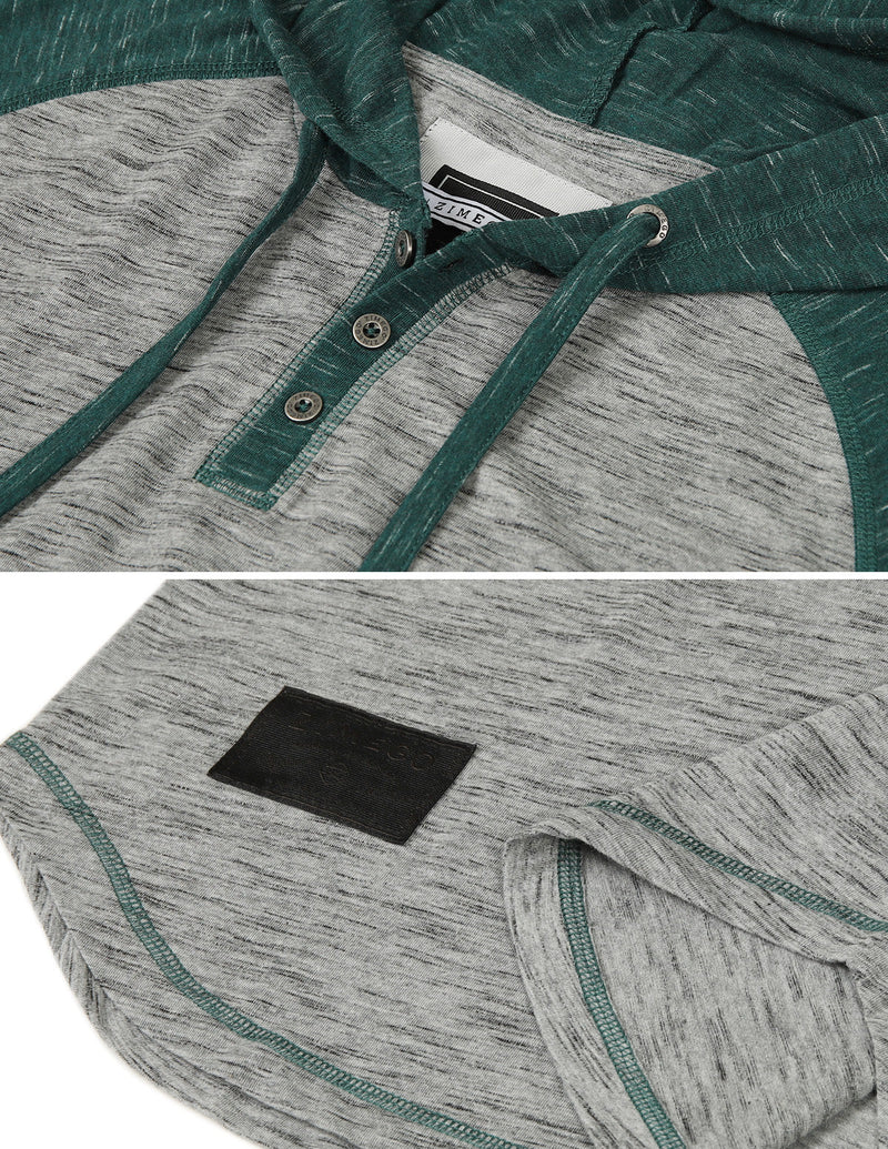 ZIMEGO Men's Short Sleeve Raglan Henley Hoodie Round Bottom Semi Longline T-Shirt