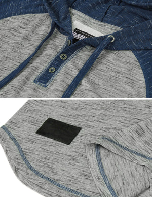 ZIMEGO Men's Short Sleeve Raglan Henley Hoodie Round Bottom Semi Longline T-Shirt