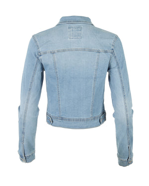 ZIMEGO Women’s Stone Wash Casual Crop Top Button Up Comfort Stretch Denim Jacket