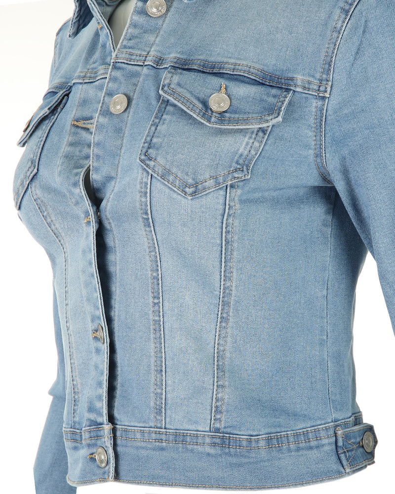 ZIMEGO Women’s Stone Wash Casual Crop Top Button Up Comfort Stretch Denim Jacket