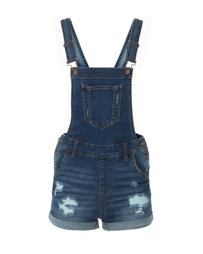 ZIMEGO Junior Stretch Denim Destroyed Overalls Shortalls Jumpsuit shorts