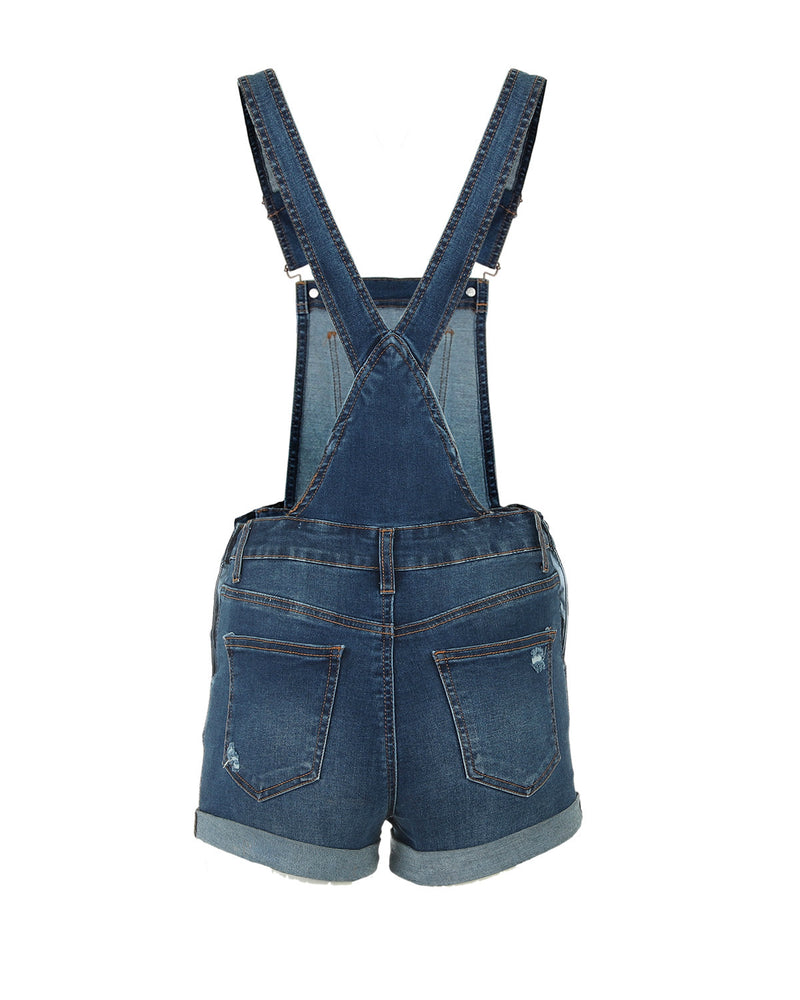 ZIMEGO Junior Stretch Denim Destroyed Overalls Shortalls Jumpsuit shorts