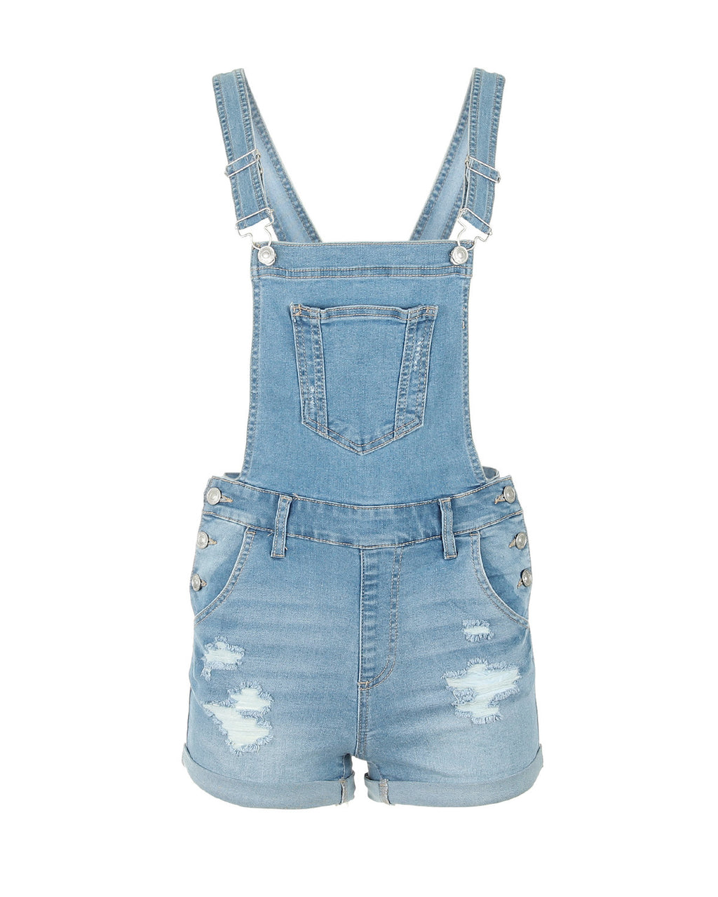 ZIMEGO Junior Stretch Denim Destroyed Overalls Shortalls Jumpsuit shorts