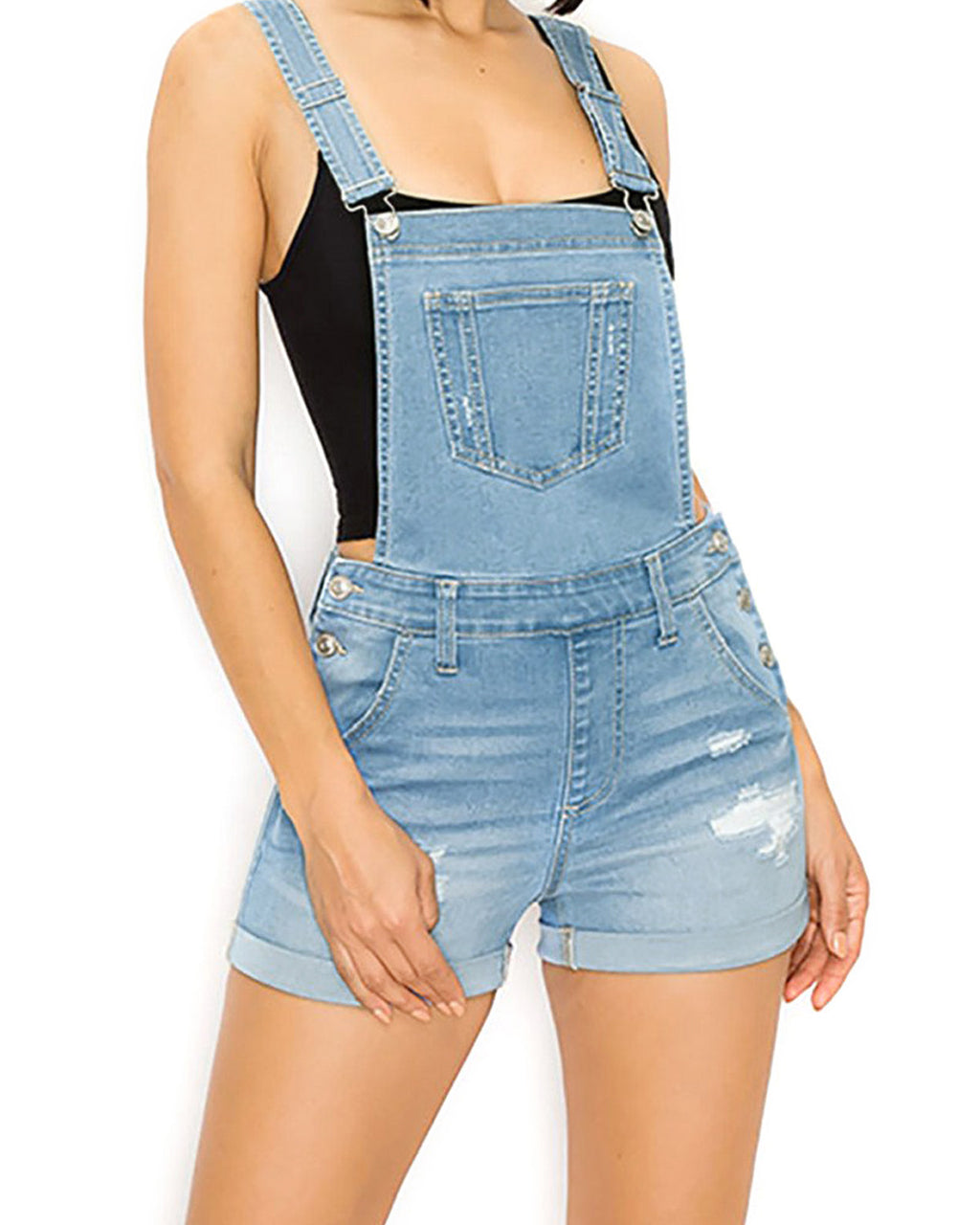 ZIMEGO Junior Stretch Denim Destroyed Overalls Shortalls Jumpsuit shorts