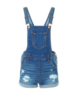 ZIMEGO Junior Stretch Denim Destroyed Overalls Shortalls Jumpsuit shorts