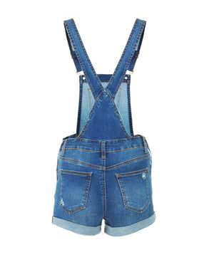 ZIMEGO Junior Stretch Denim Destroyed Overalls Shortalls Jumpsuit shorts